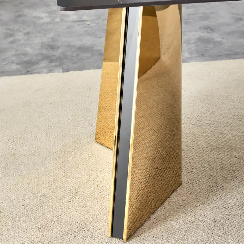 63" Marble Patterned Dining Table With Stylish Stainless Steel Legs