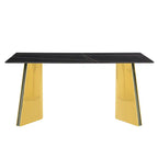 63" Marble Patterned Dining Table With Stylish Stainless Steel Legs