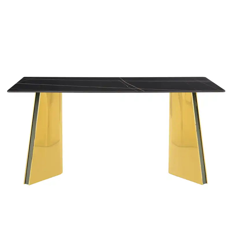 63" Marble Patterned Dining Table With Stylish Stainless Steel Legs