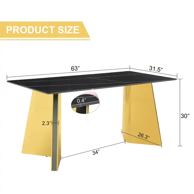 63" Marble Patterned Dining Table With Stylish Stainless Steel Legs