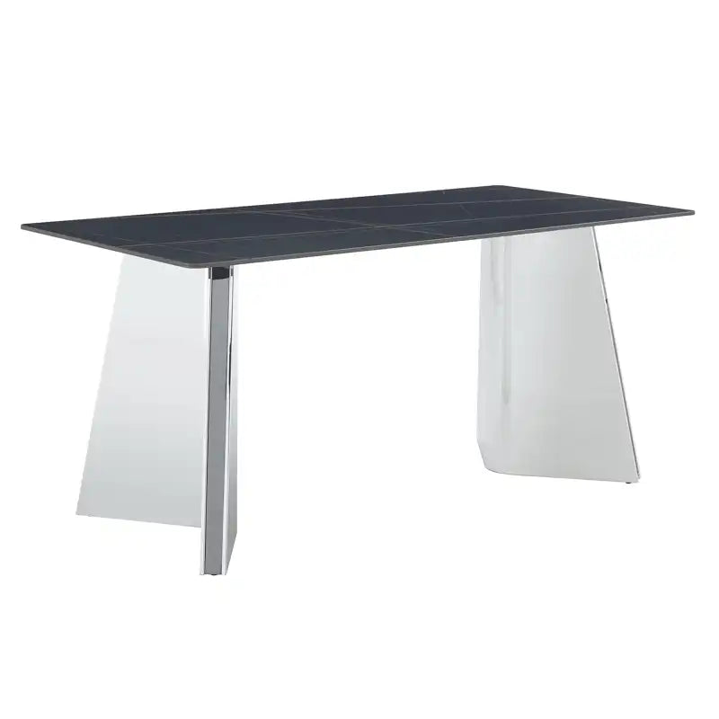 63" Marble Patterned Dining Table With Stylish Stainless Steel Legs