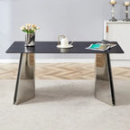 63" Marble Patterned Dining Table With Stylish Stainless Steel Legs