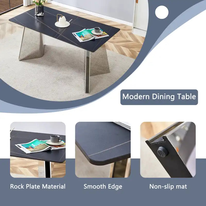 63" Marble Patterned Dining Table With Stylish Stainless Steel Legs