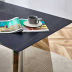 63" Marble Patterned Dining Table With Stylish Stainless Steel Legs