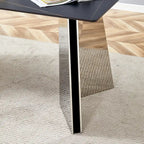 63" Marble Patterned Dining Table With Stylish Stainless Steel Legs