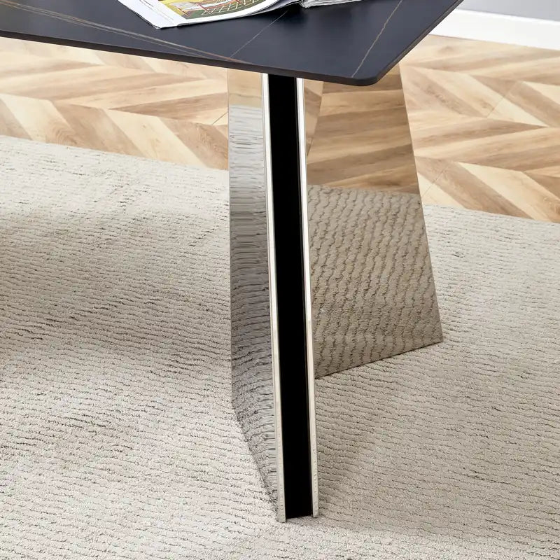 63" Marble Patterned Dining Table With Stylish Stainless Steel Legs