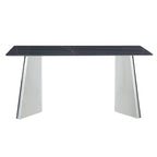 63" Marble Patterned Dining Table With Stylish Stainless Steel Legs
