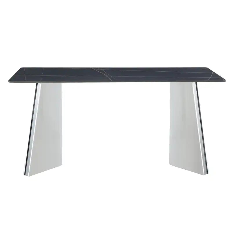 63" Marble Patterned Dining Table With Stylish Stainless Steel Legs