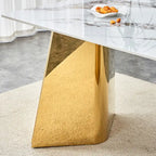 63" Marble Patterned Dining Table With Stylish Stainless Steel Legs