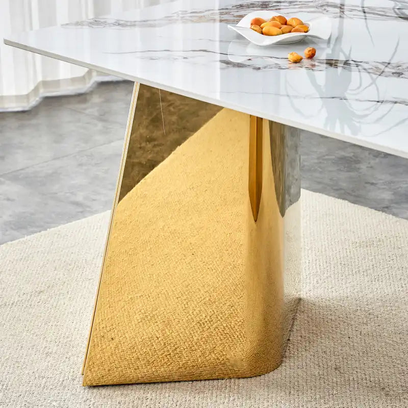 63" Marble Patterned Dining Table With Stylish Stainless Steel Legs