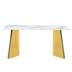 63" Marble Patterned Dining Table With Stylish Stainless Steel Legs
