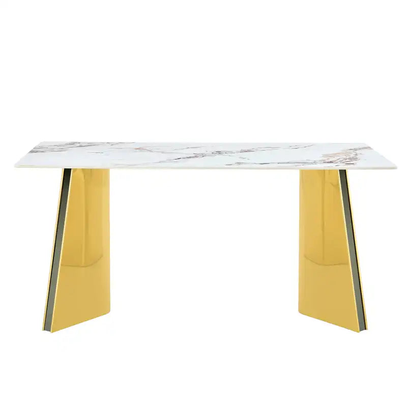 63" Marble Patterned Dining Table With Stylish Stainless Steel Legs