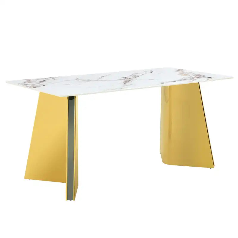 63" Marble Patterned Dining Table With Stylish Stainless Steel Legs