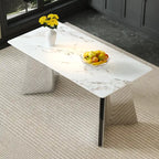 63" Marble Patterned Dining Table With Stylish Stainless Steel Legs