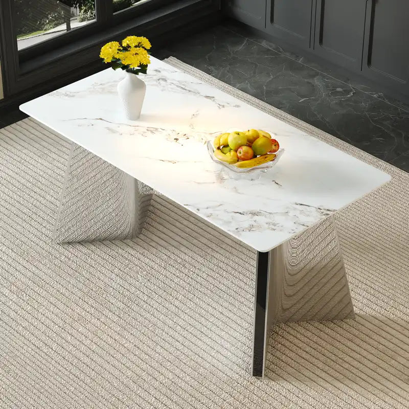 63" Marble Patterned Dining Table With Stylish Stainless Steel Legs