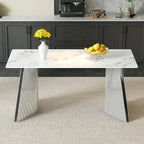 63" Marble Patterned Dining Table With Stylish Stainless Steel Legs