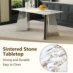 63" Marble Patterned Dining Table With Stylish Stainless Steel Legs