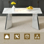 63" Marble Patterned Dining Table With Stylish Stainless Steel Legs