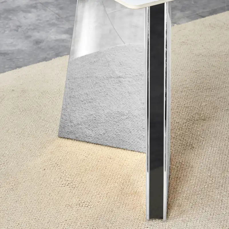 63" Marble Patterned Dining Table With Stylish Stainless Steel Legs