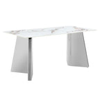 63" Marble Patterned Dining Table With Stylish Stainless Steel Legs