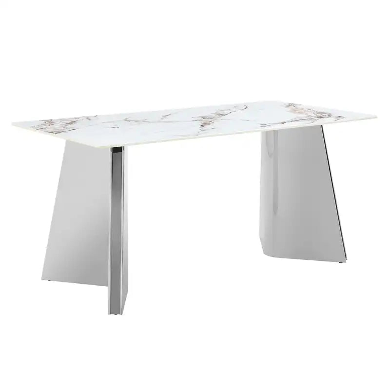 63" Marble Patterned Dining Table With Stylish Stainless Steel Legs
