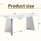 63" Marble Patterned Dining Table With Stylish Stainless Steel Legs