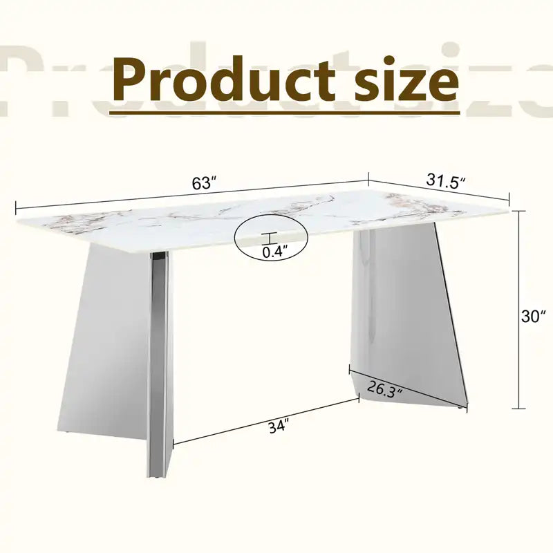 63" Marble Patterned Dining Table With Stylish Stainless Steel Legs