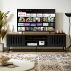 63" Mid Century Modern TV Stand with Slatted Grille Striped Doors