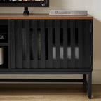 63" Mid Century Modern TV Stand with Slatted Grille Striped Doors