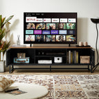 63" Mid Century Modern TV Stand with Slatted Grille Striped Doors