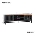 63" Mid Century Modern TV Stand with Slatted Grille Striped Doors