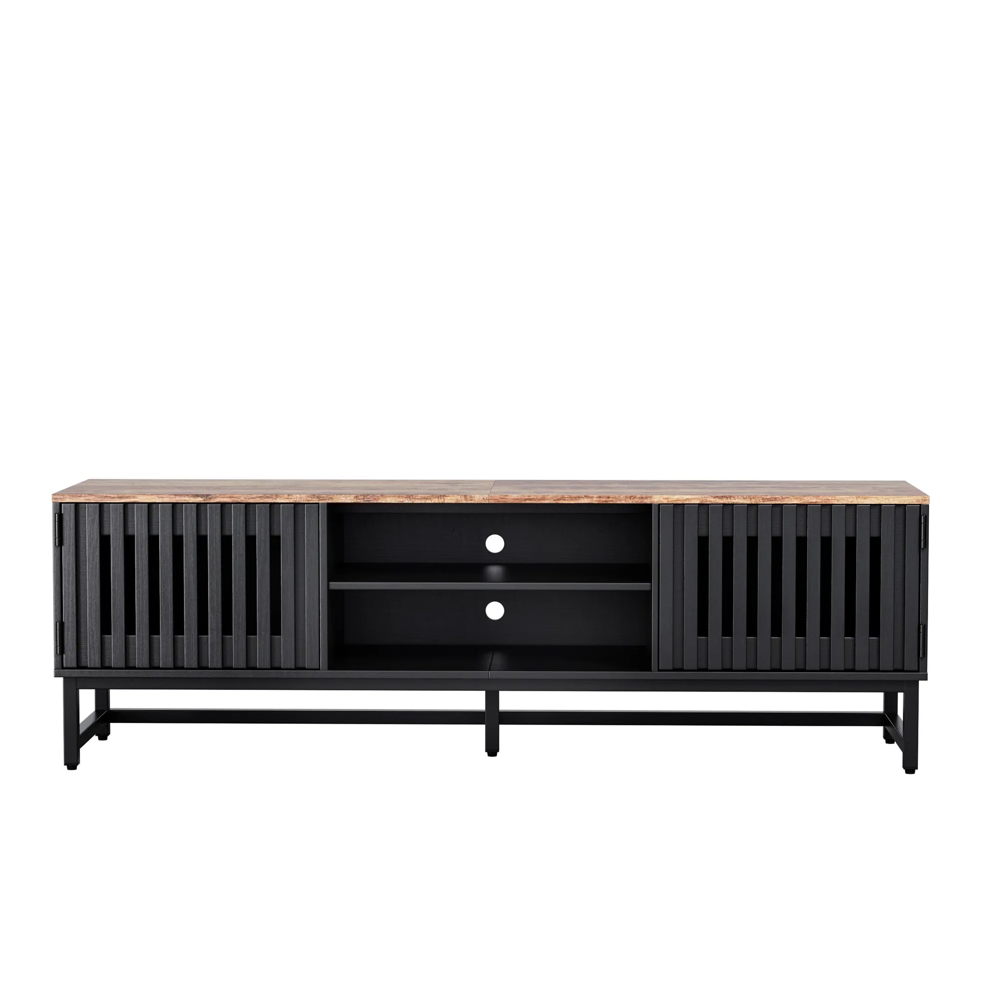 63" Mid Century Modern TV Stand with Slatted Grille Striped Doors