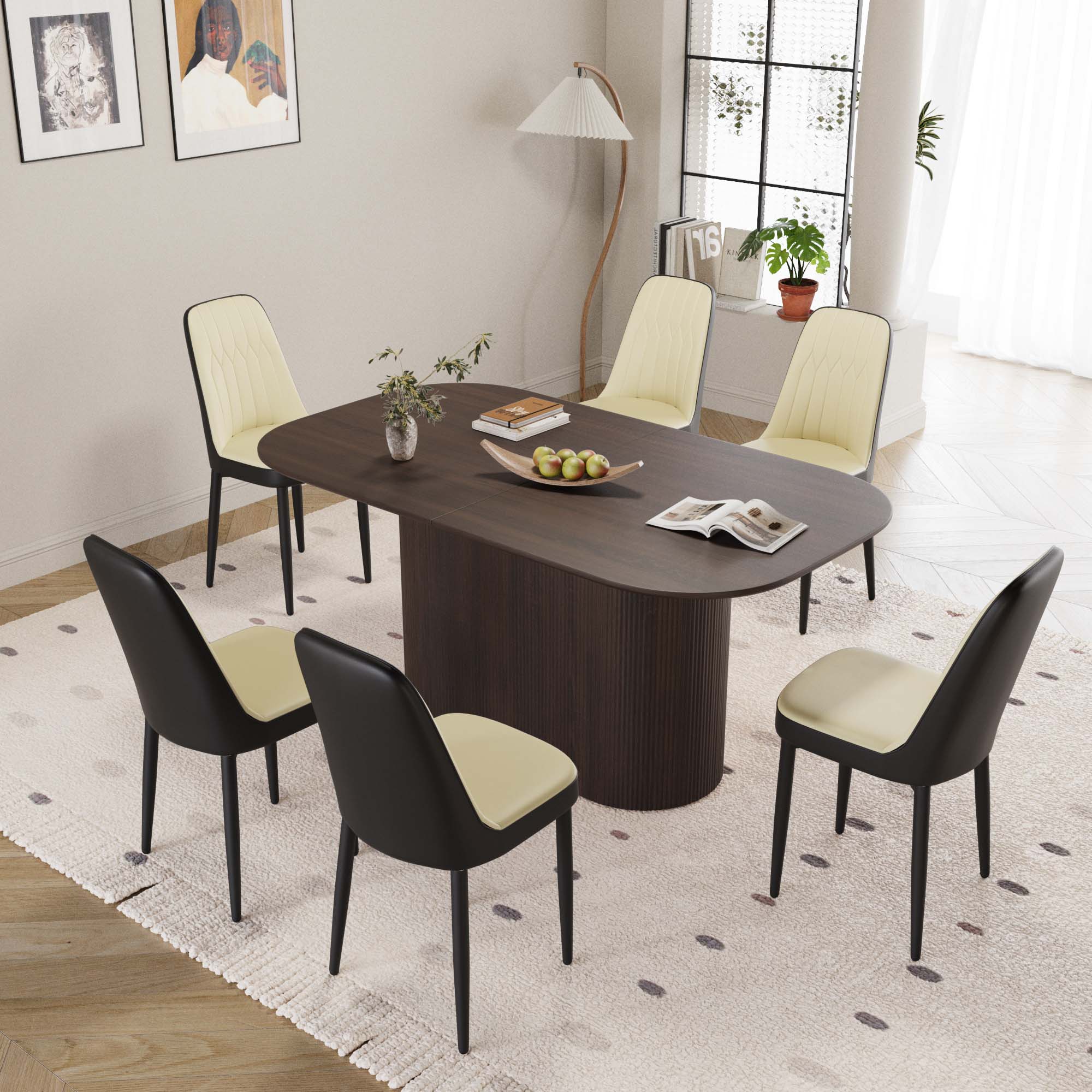 63“ Modern Dining Table Set For 6