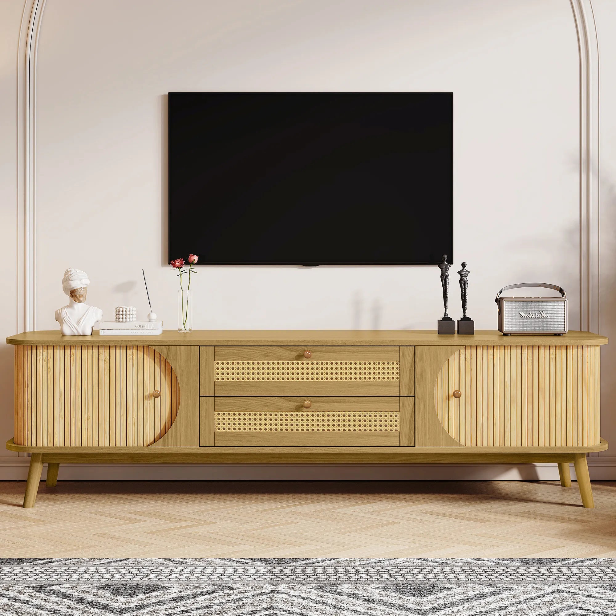 67” Mid-Century Modern TV Stand with Solid Wood Legs