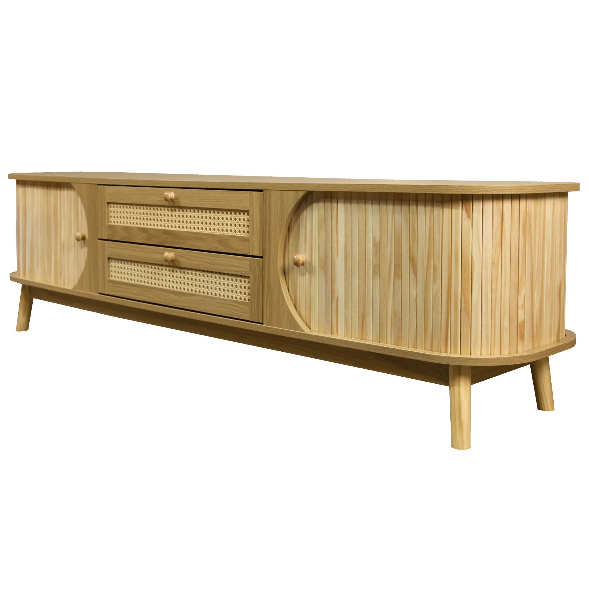 67” Mid-Century Modern TV Stand with Solid Wood Legs