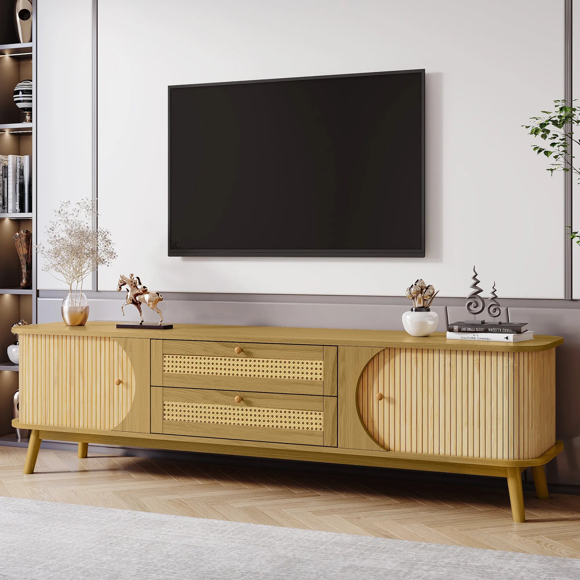 67” Mid-Century Modern TV Stand with Solid Wood Legs