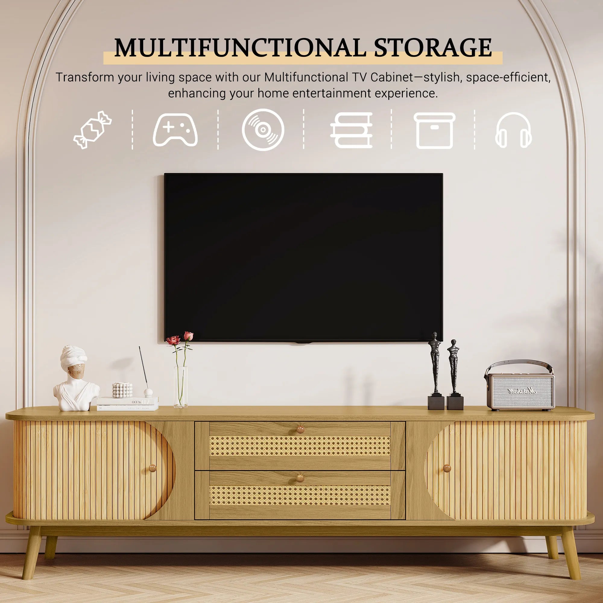 67” Mid-Century Modern TV Stand with Solid Wood Legs