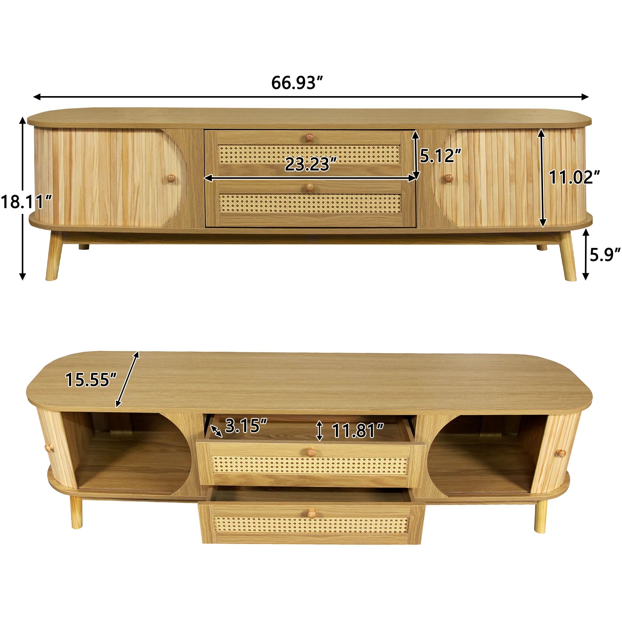 67” Mid-Century Modern TV Stand with Solid Wood Legs
