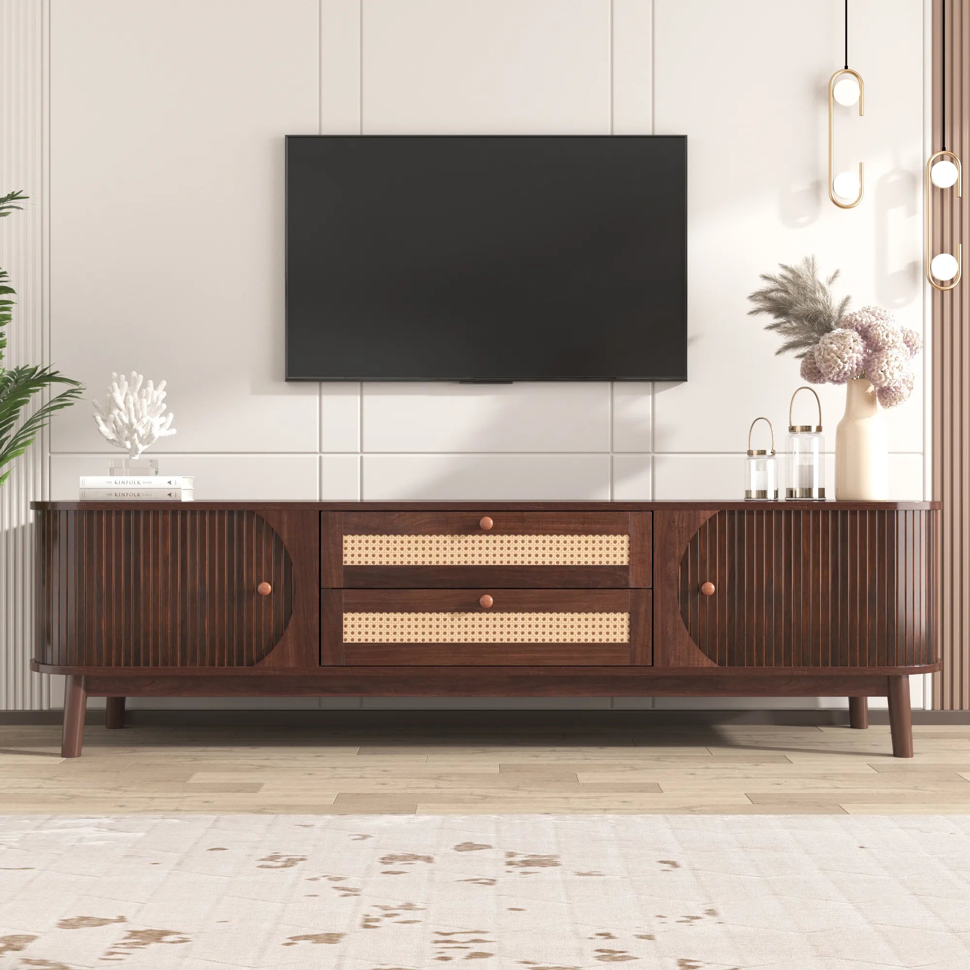 67” Mid-Century Modern TV Stand with Solid Wood Legs