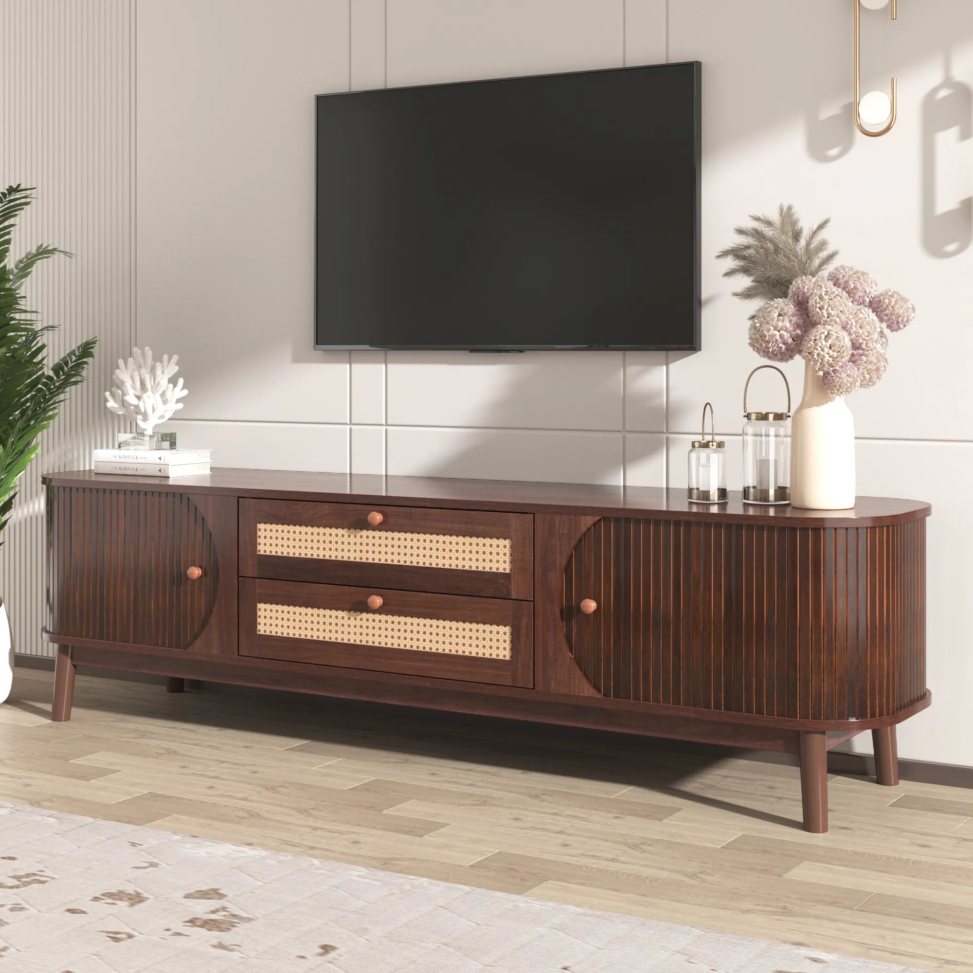 67” Mid-Century Modern TV Stand with Solid Wood Legs