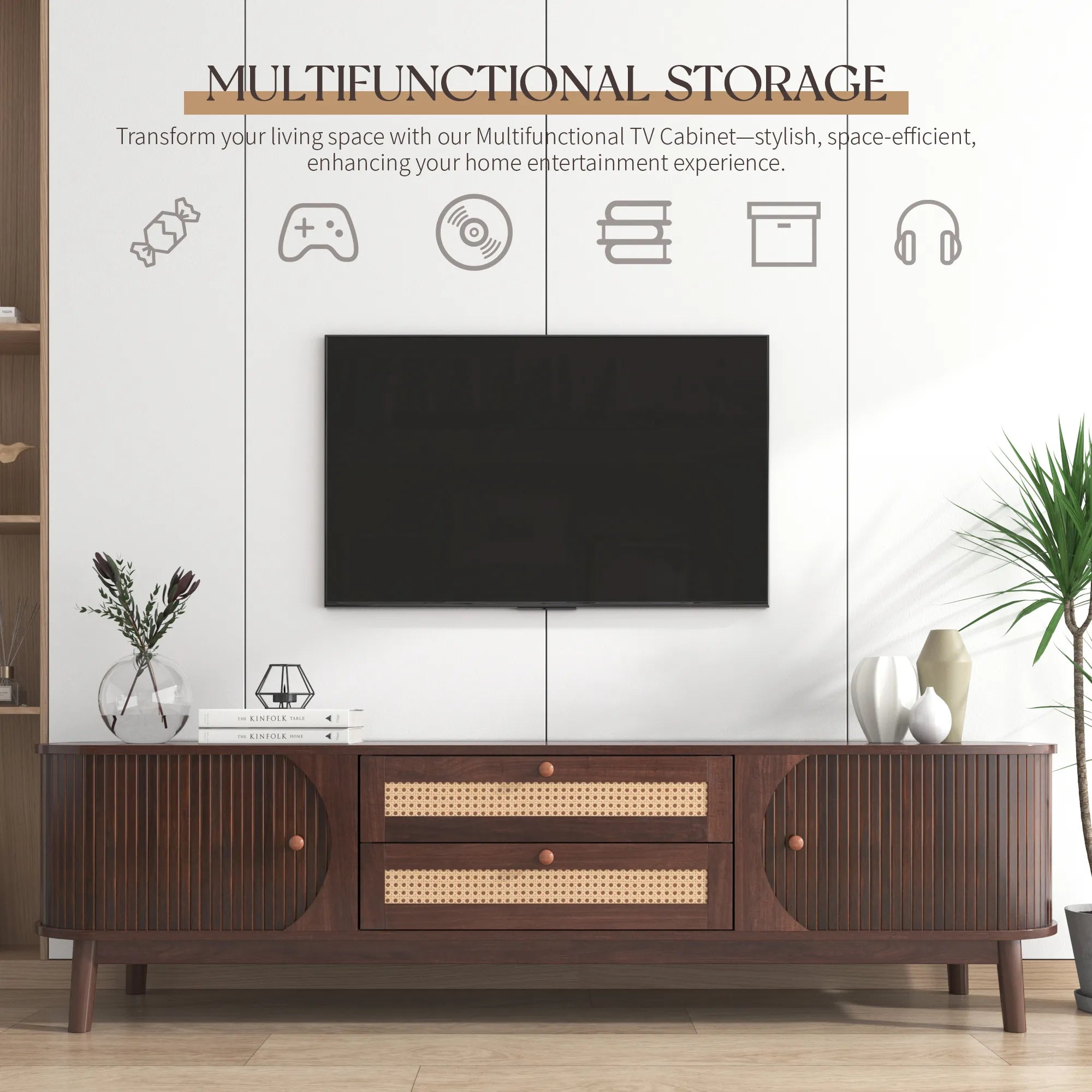 67” Mid-Century Modern TV Stand with Solid Wood Legs
