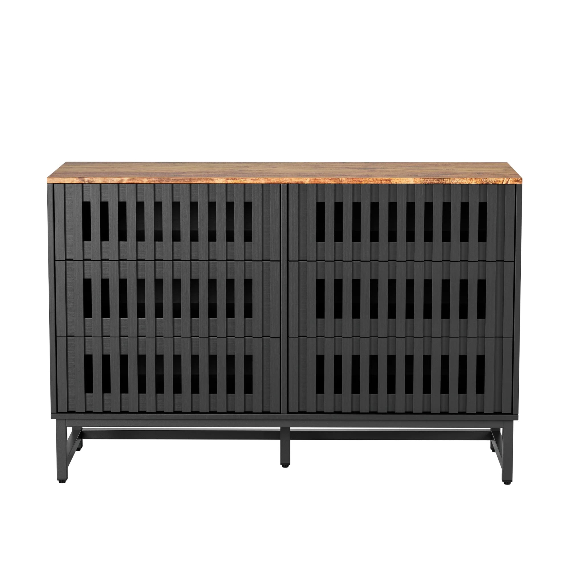 6 Drawer Modern Dresser with Slatted Grille Stripes