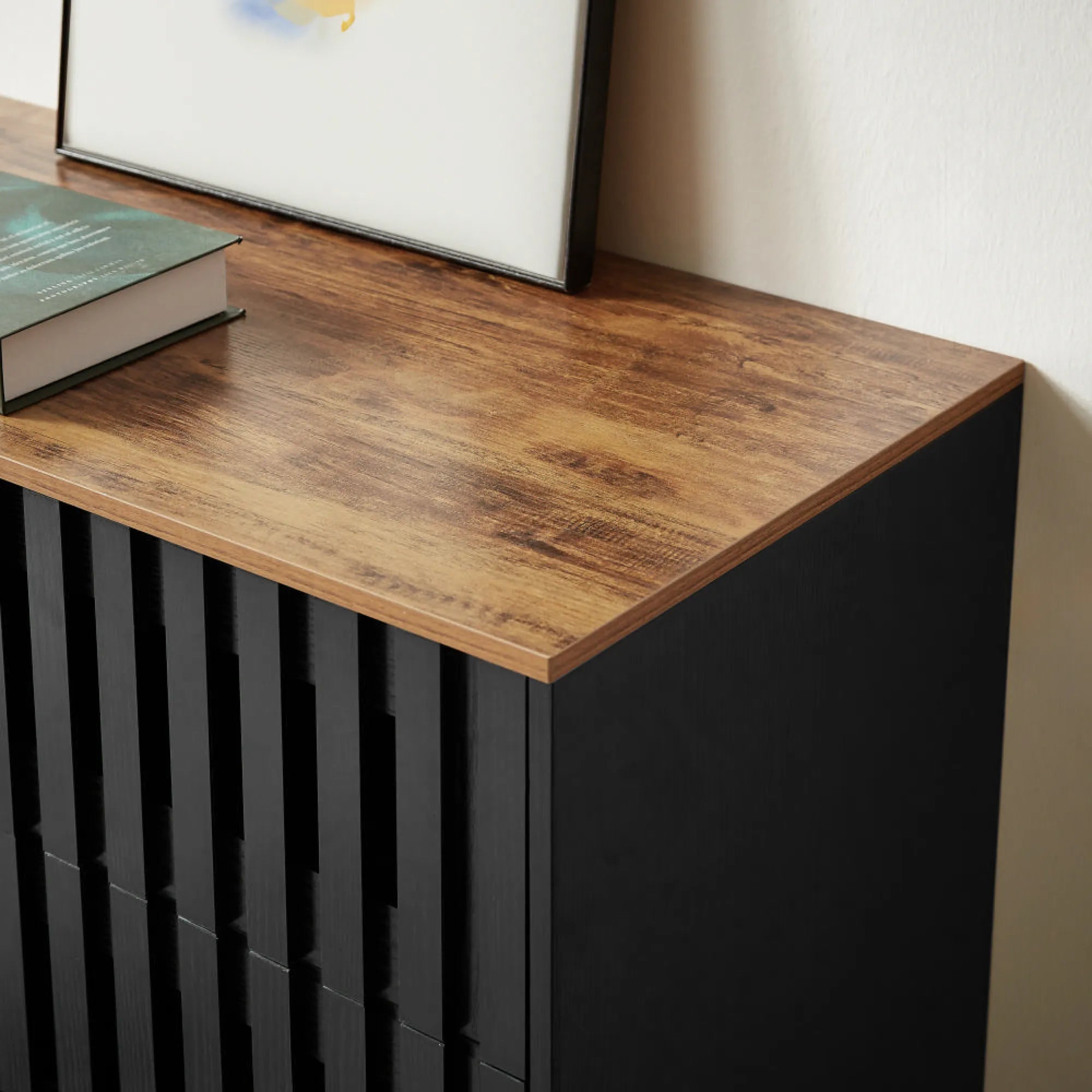 6 Drawer Modern Dresser with Slatted Grille Stripes