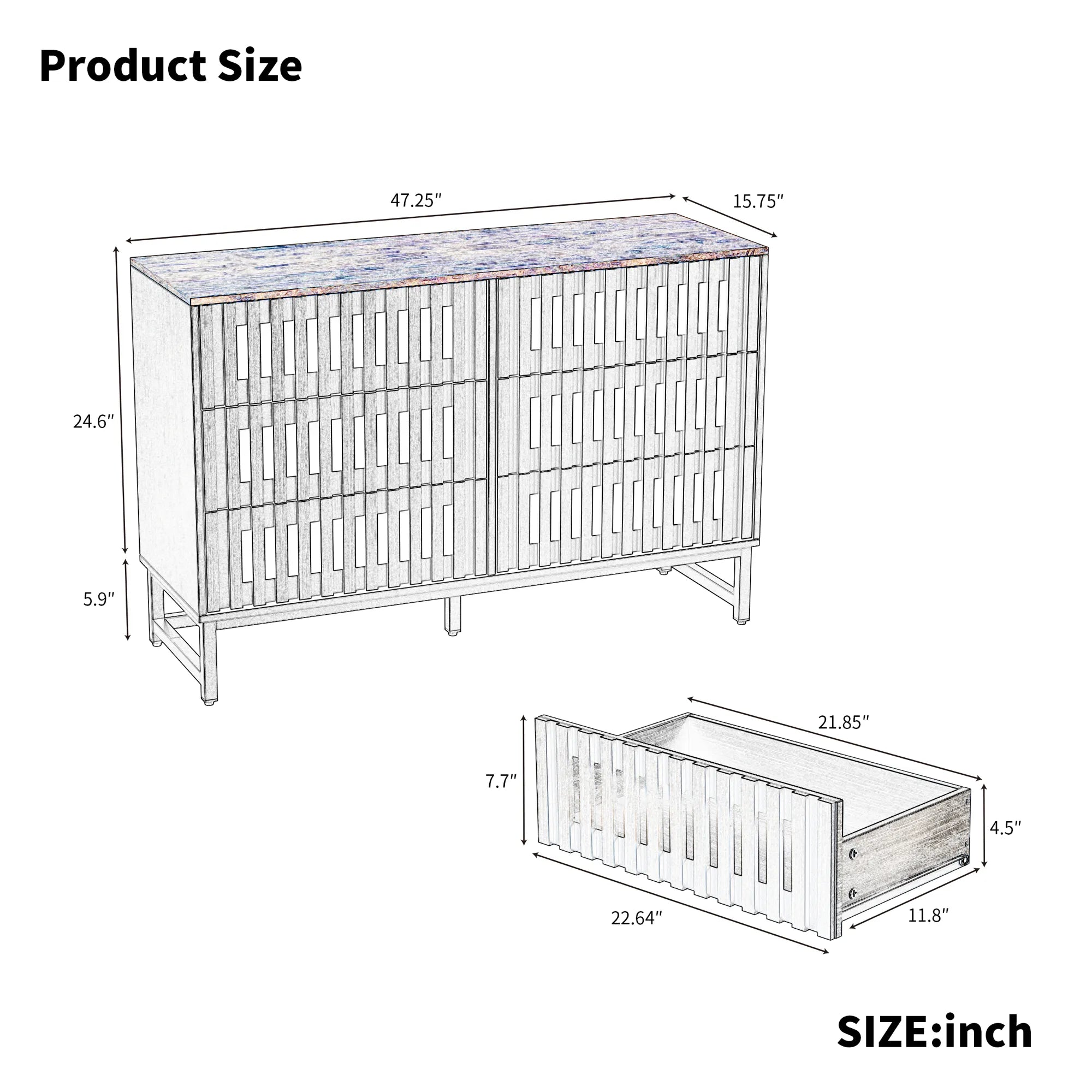 6 Drawer Modern Dresser with Slatted Grille Stripes