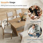 6 Piece Solid Wood Retro Rectangular Dining Table Set with 4 Upholstered Chairs & 1 Bench