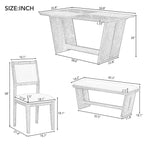 6 Piece Solid Wood Retro Rectangular Dining Table Set with 4 Upholstered Chairs & 1 Bench