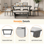 6 Piece Solid Wood Retro Rectangular Dining Table Set with 4 Upholstered Chairs & 1 Bench