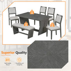 6 Piece Solid Wood Retro Rectangular Dining Table Set with 4 Upholstered Chairs & 1 Bench