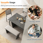 6 Piece Solid Wood Retro Rectangular Dining Table Set with 4 Upholstered Chairs & 1 Bench