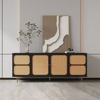 71" Modern Black Rattan TV Stand